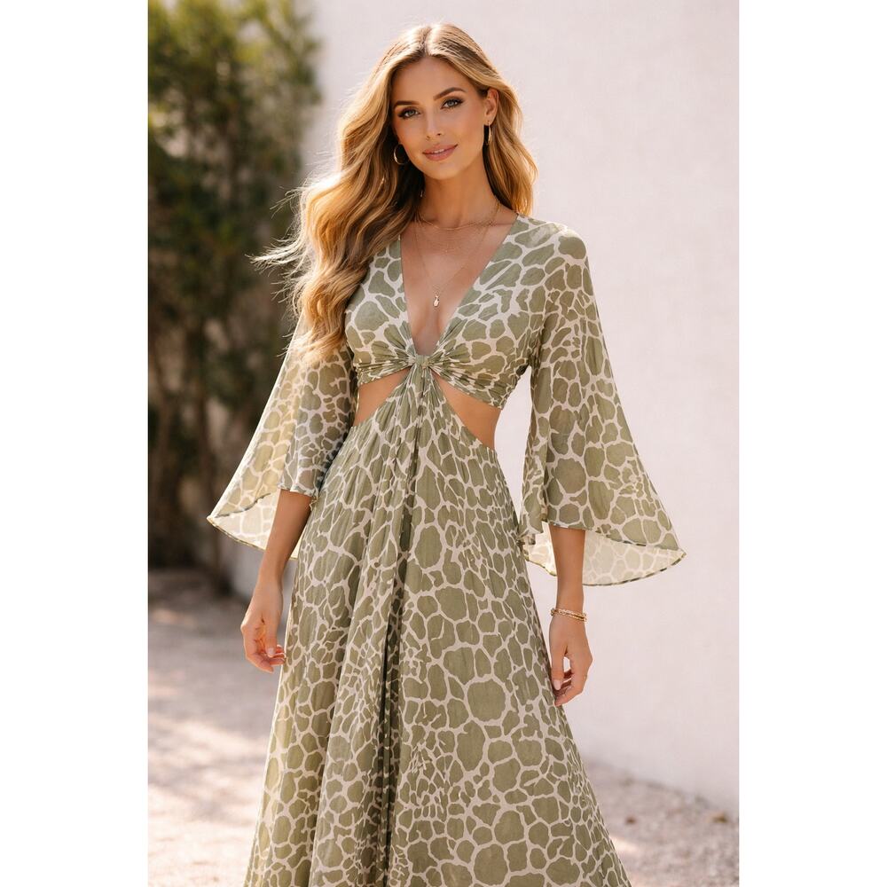 Boamar Giraffe Print Avalon Long Dress Cut out Design Size S